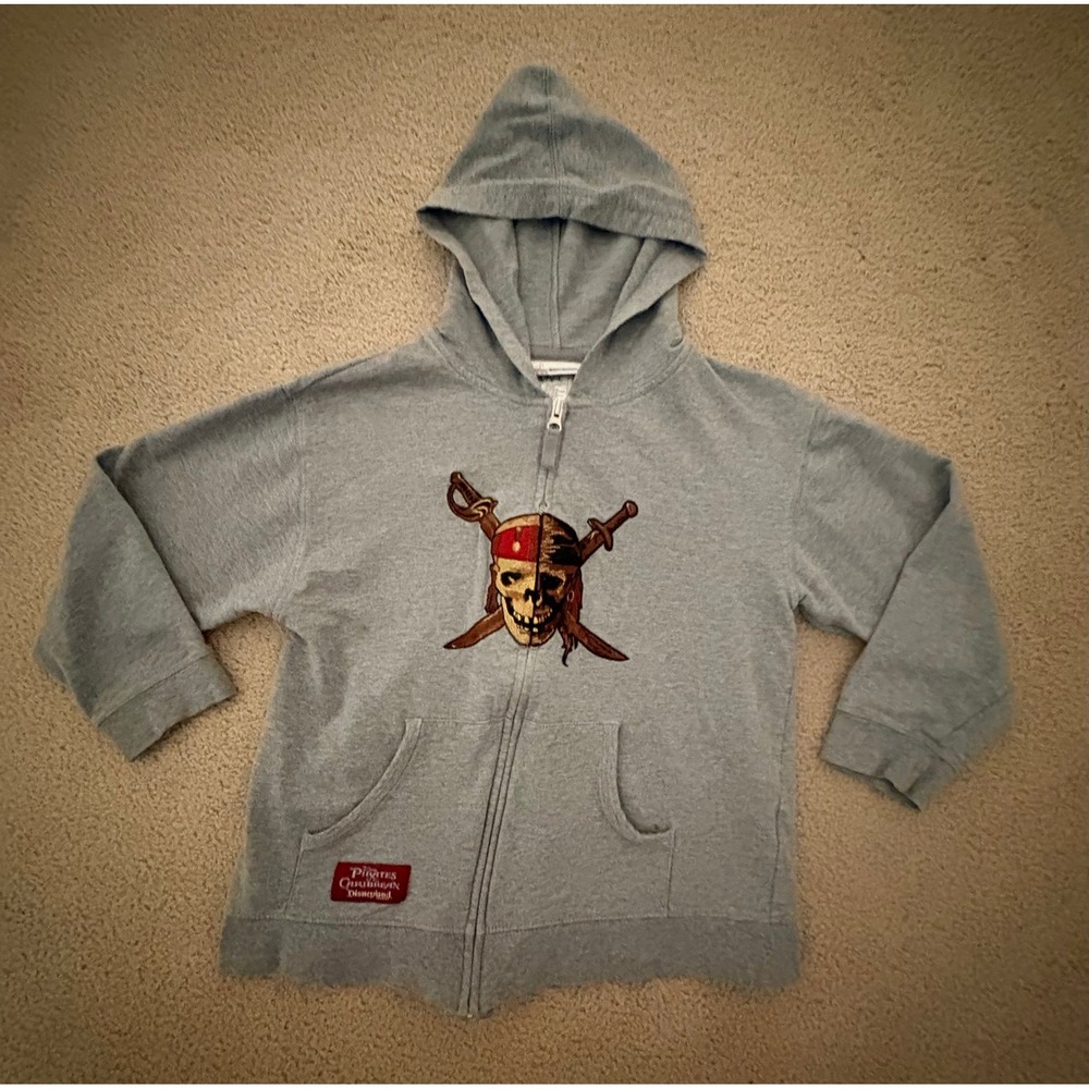 Disneyland Resort Pirates Caribbean Skull Hoodie Youth M 7/8 Gray Zip Disney